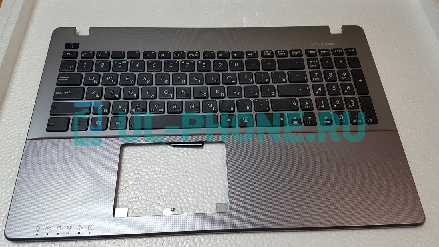 Клавиатура для ноутбука Asus X550, X550VA, X550EA, K550CC, F550CC, P550CA, R510C черная, с серой верхней панелью