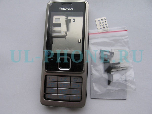 Корпус Nokia 6300 + клавиатура (класс ААА) без рус букв, серебро