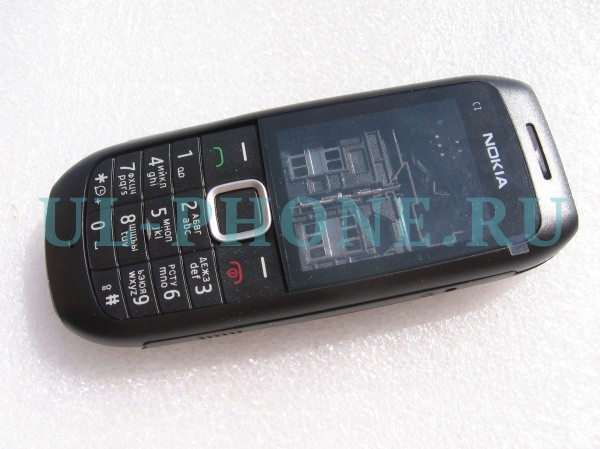 Корпус для Nokia C1-00 со средней частью + клавиатура (класс ААА) черный