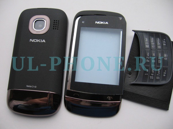 Корпус для Nokia C2-02 со средней частью + клавиатура (класс ААА) черный