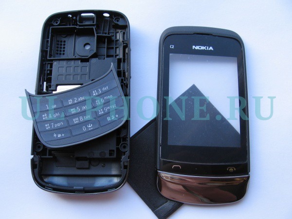 Корпус для Nokia C2-03 со средней частью + клавиатура (класс ААА) (черный)