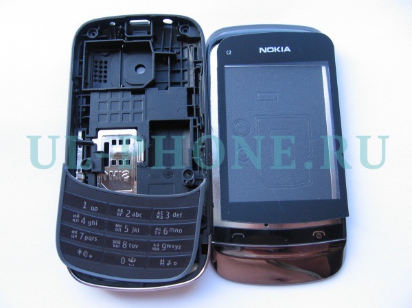 Корпус для Nokia C2-06 со средней частью + клавиатура (класс ААА) (черный)