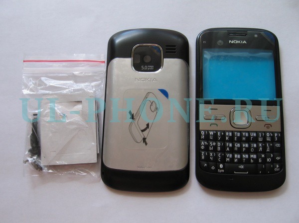 Корпус для Nokia E5 со средней частью + клавиатура (класс ААА) черный