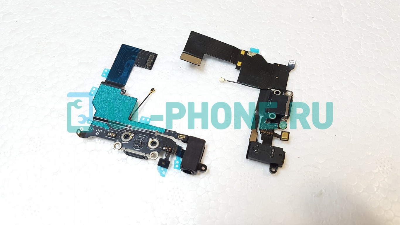 Шлейф для iPhone 5S + разъем зарядки + разъем гарнитуры (ориг) (черный)
